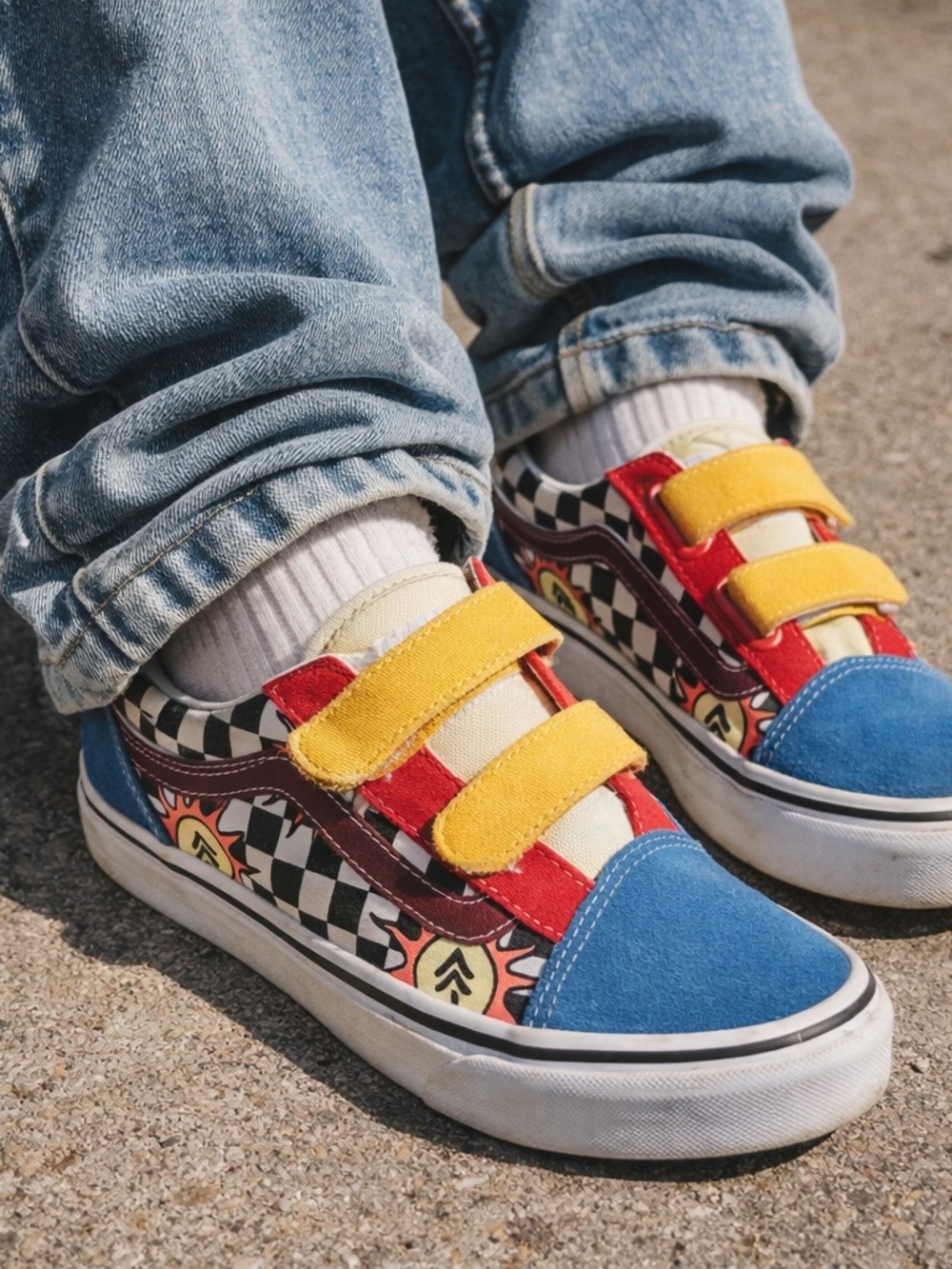 Vans Kids Size 3.0 Colorblock Checkerboard Velcro Sneakers Retro Y2K Skate